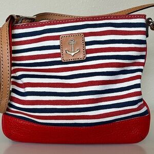 Vera for Brighton crossbody bag
Nautical Red White and Blue anchor stripes